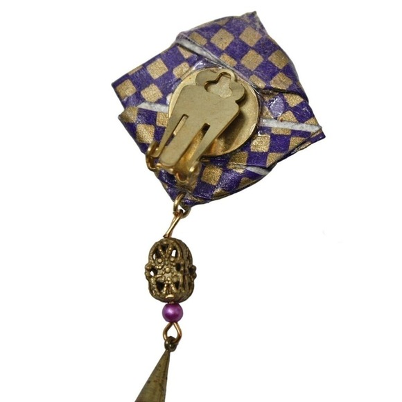 Vintage Alyssa Levitan Handcrafted Origami Clip On Tassel Earrings 1991 on Card - Picture 3 of 7